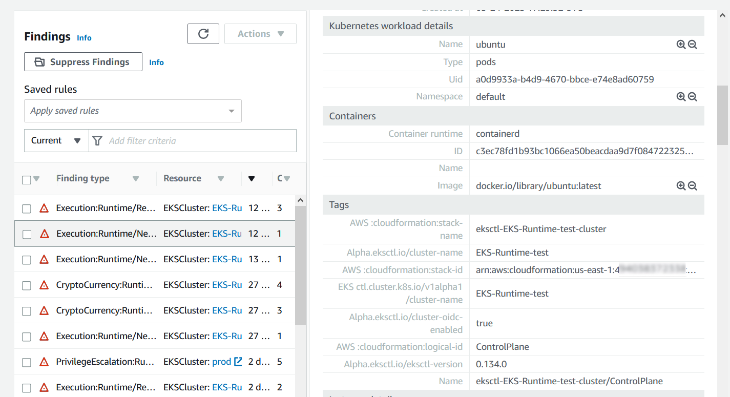 Sprawdź wyniki zabezpieczeń EKS Runtime