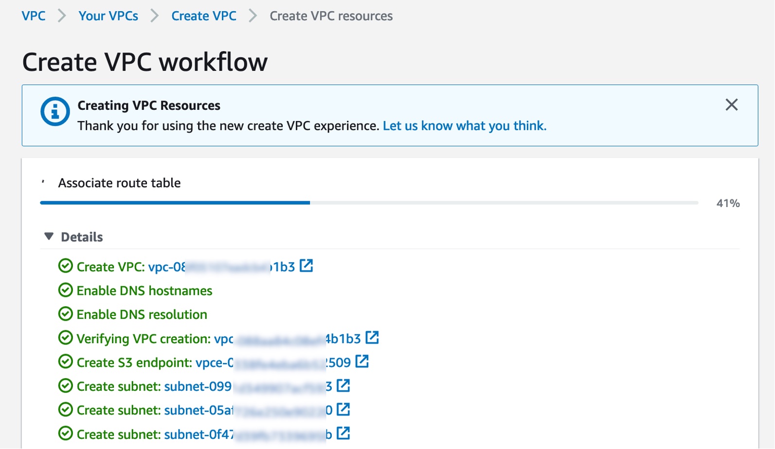 Create VPC workflow