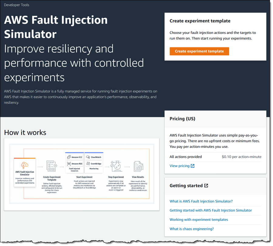 Create experiment template: