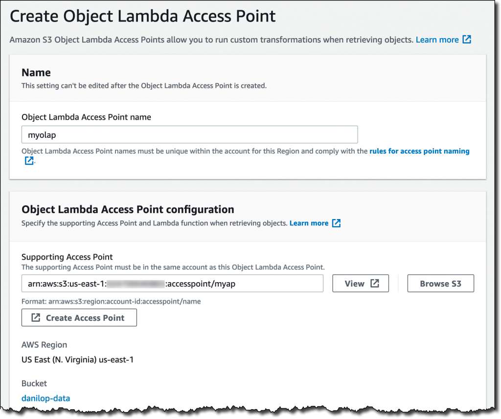Funkcja Lambda będzie używać obsługującego Access Pointa do pobierania oryginalnych obiektów.