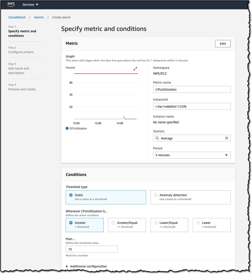 specify metric cloudwatch