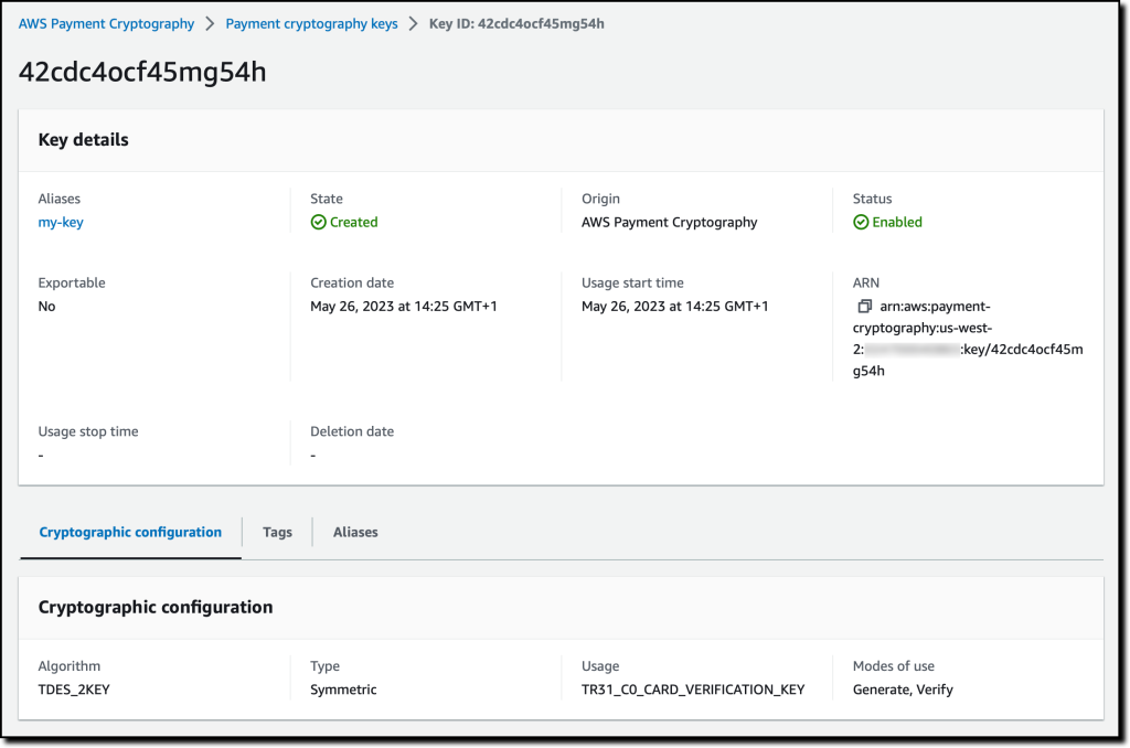 AWS Payment Cryptography keys