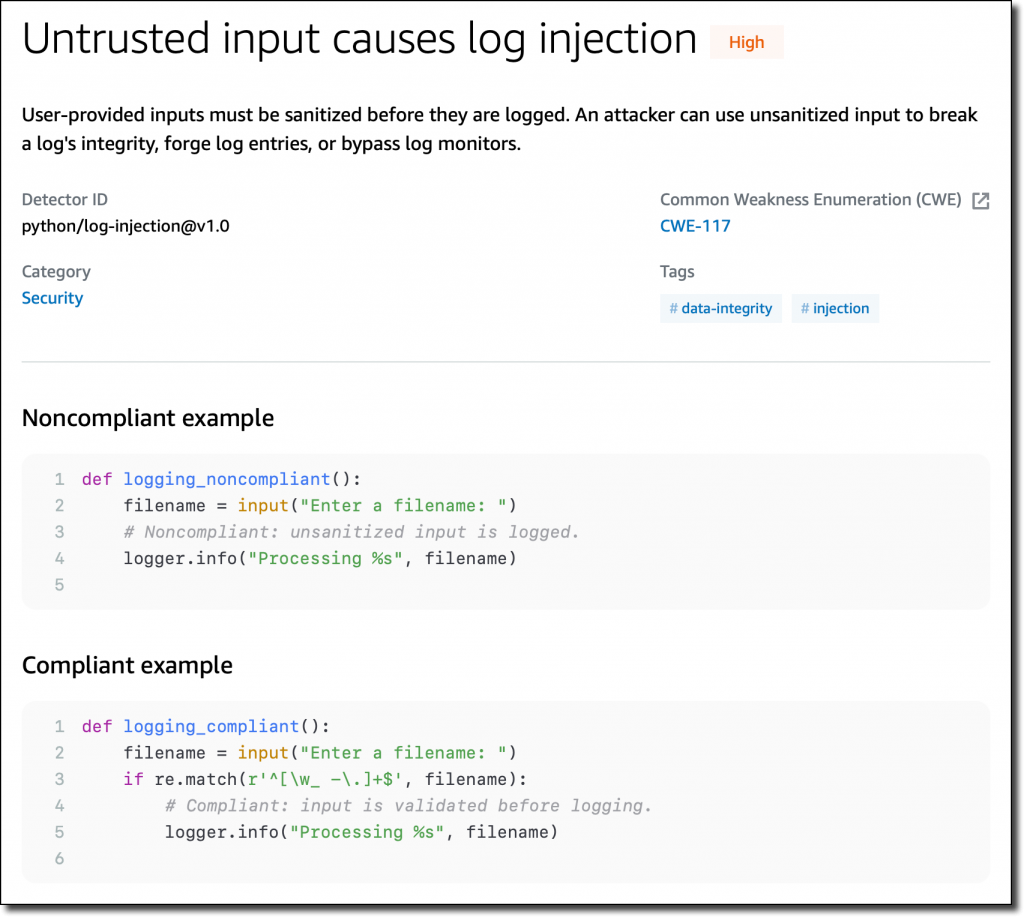 Nowość dla Amazon CodeGuru Reviewer — Detector Library and Security Detectors for Log-Injection Flaws