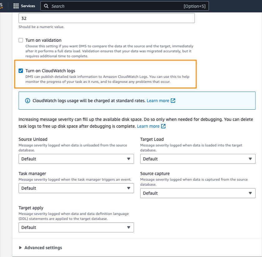 AWS DMS Serverless Cloudwatch