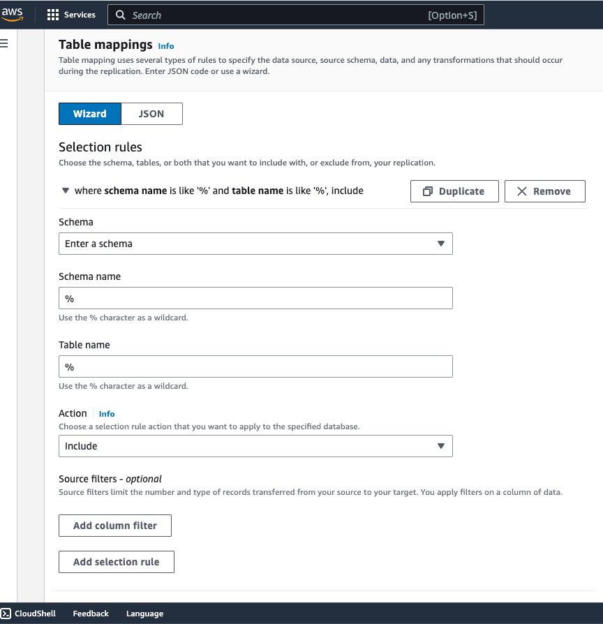 AWS DMS Serverless mapowanie tabel