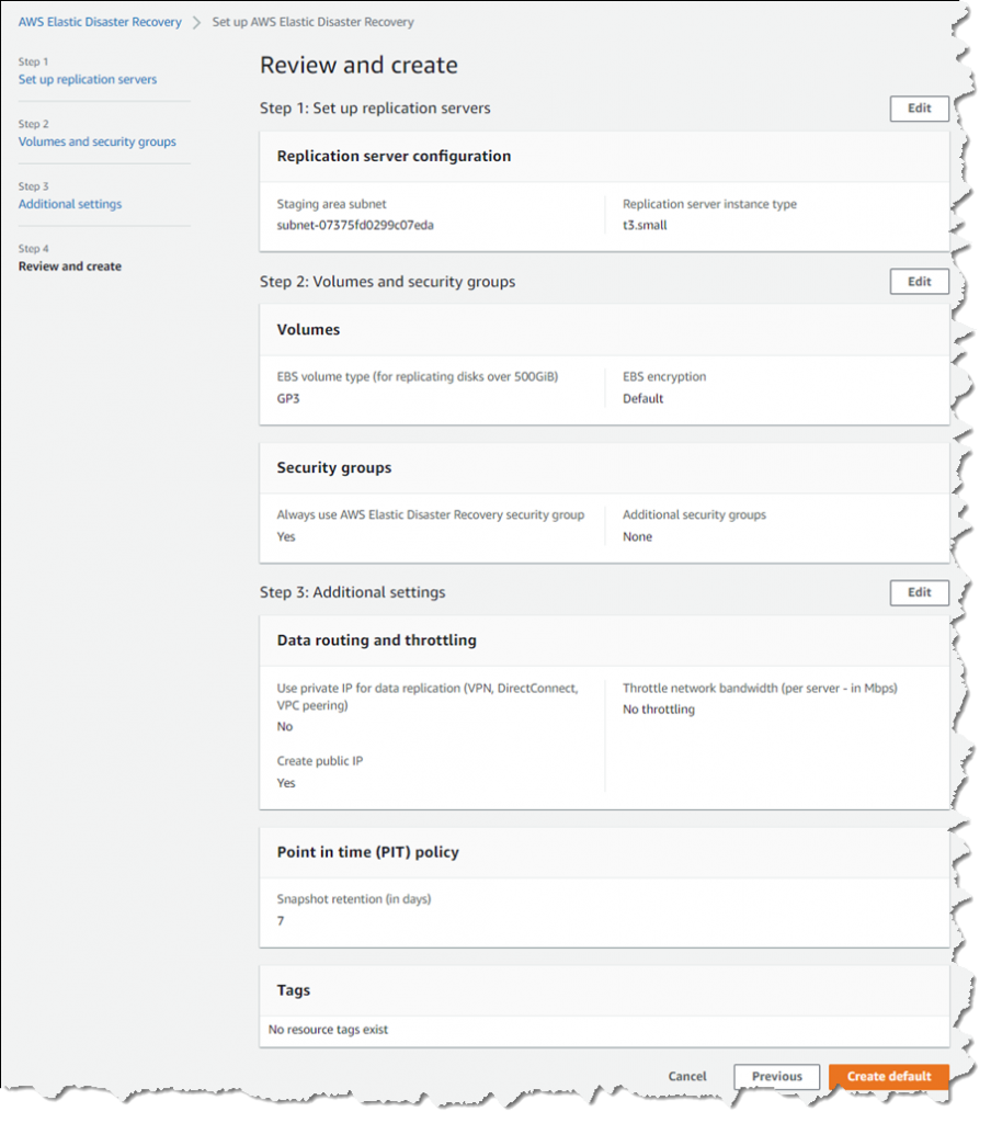 review and create set up elastic disaster recovery