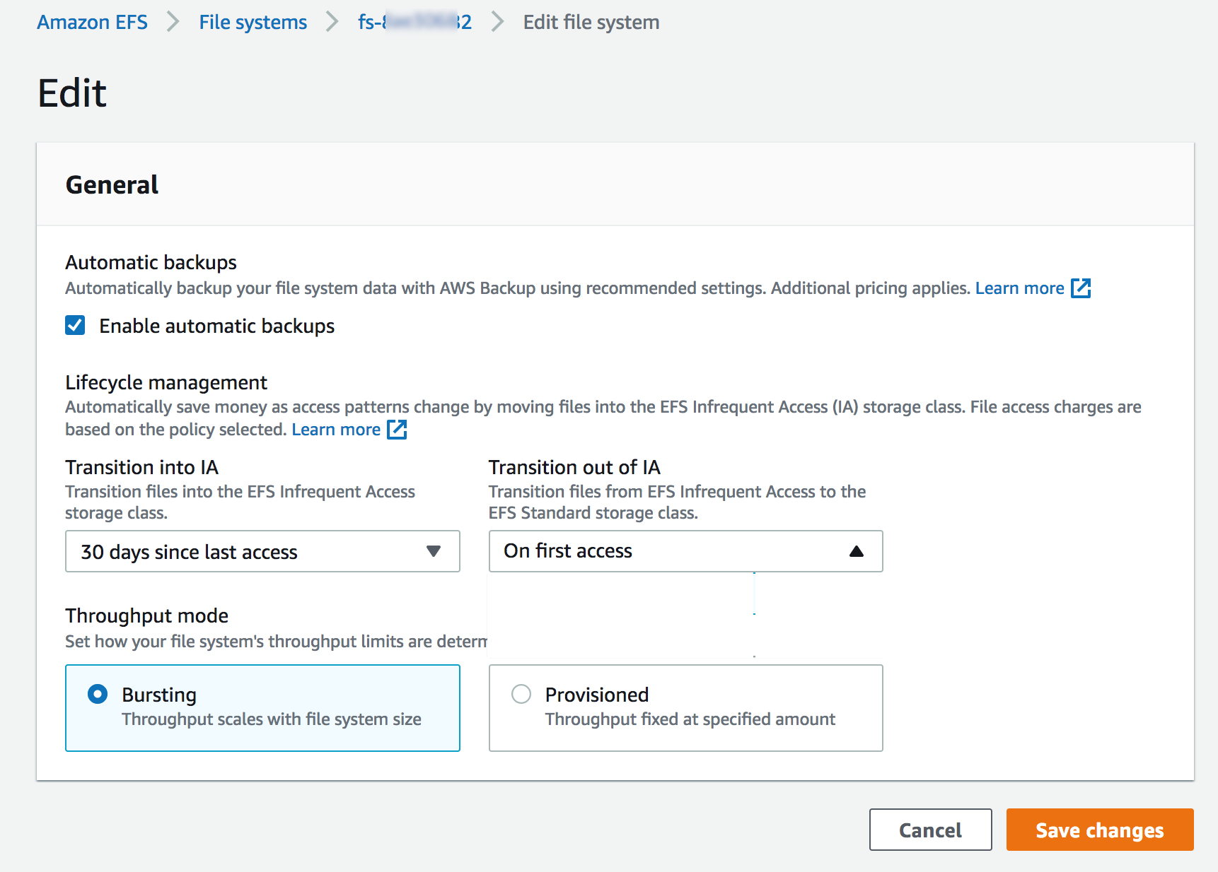 edit file system AWS