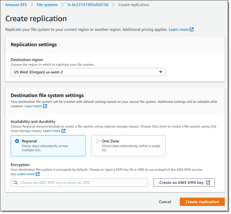 Nowość – Replikacja dla Amazon Elastic File System (EFS)