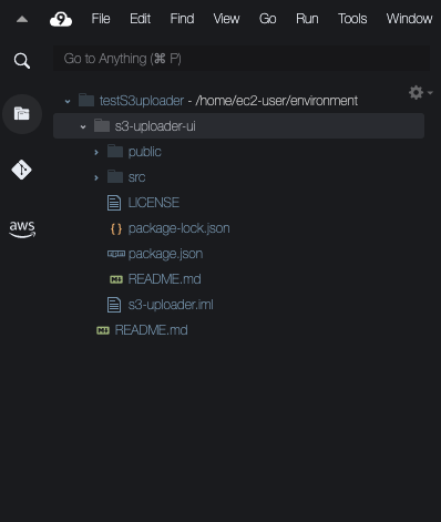 Rysunek 7: Widok struktury folderów plików AWS Cloud9 IDE