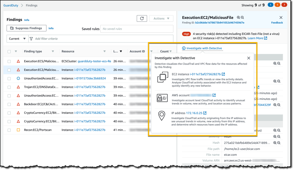 Testowanie wyników Malware Protection GuardDuty