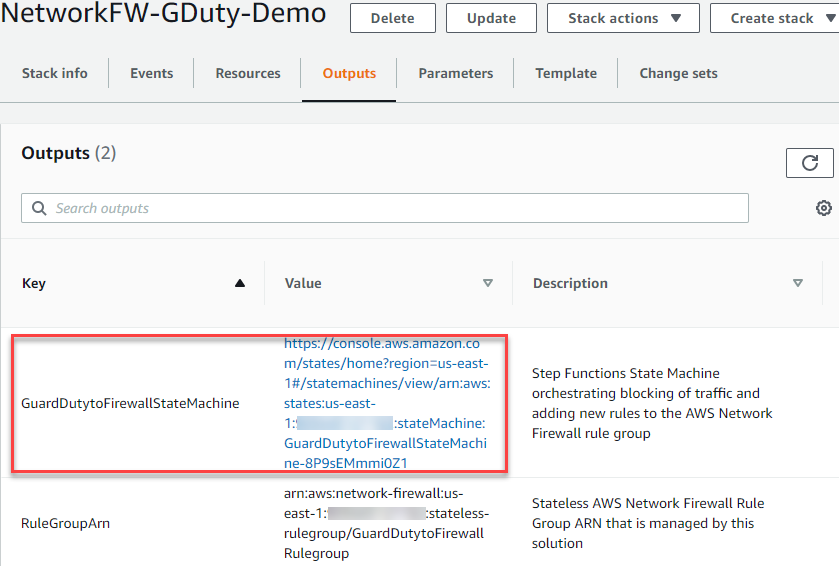 Wyjścia stosu AWS CloudFormation