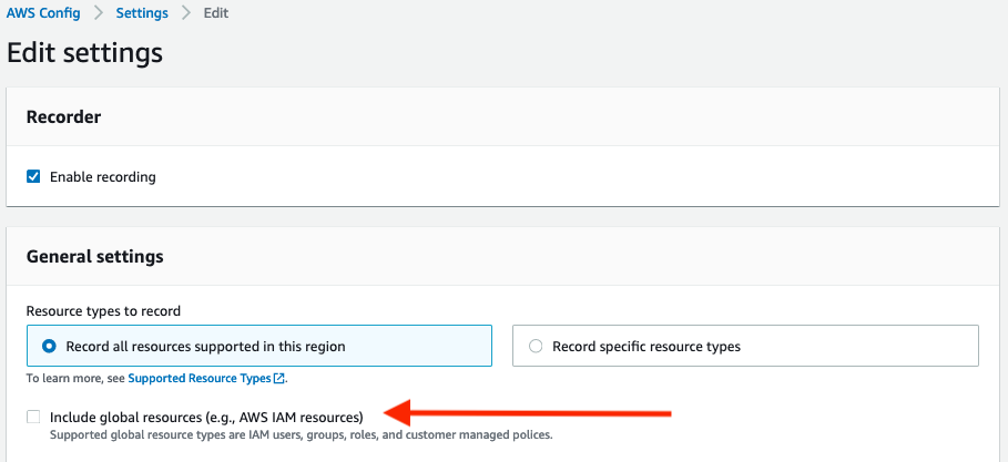 Globalne ustawienie zasobów AWS Config