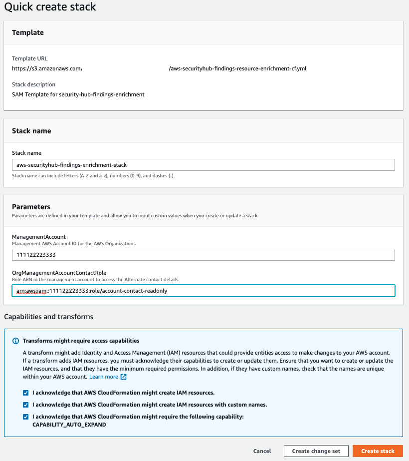 Rysunek 2: Tworzenie stosu Quick Create CloudFormation