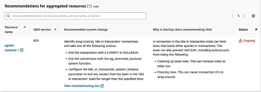 Proaktywne spostrzezenia z Amazon DevOps Guru dla RDS