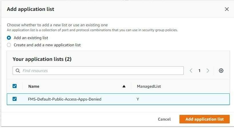Lista aplikacji, którym odmówiono publicznego dostępu w Firewall Manager