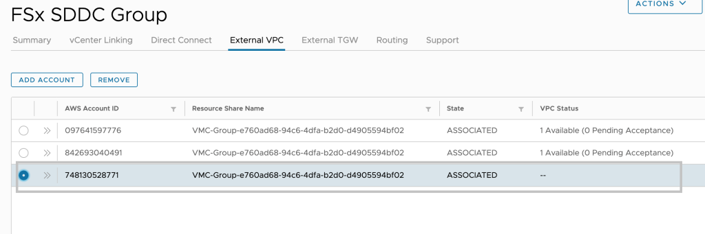 External VPC tab – VMC Console