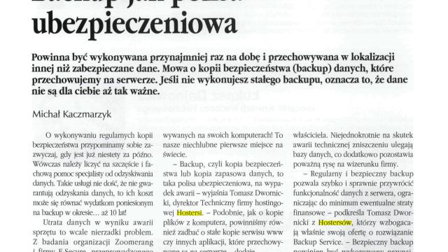 publikacja hostersów w prestiżowym magazynie